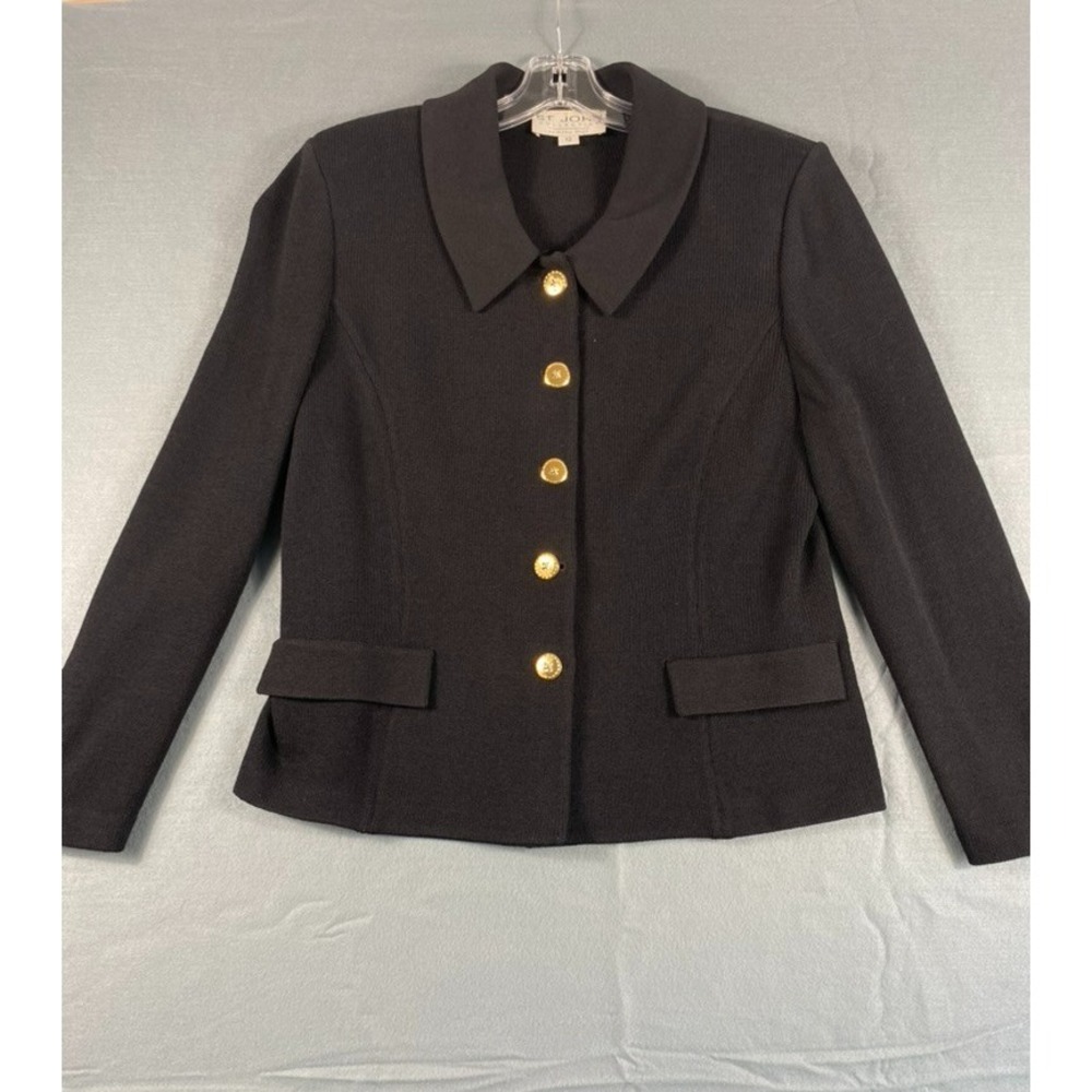 St. John Collection Knit Blazer Sz 12 Black Dressy Office Work Formal